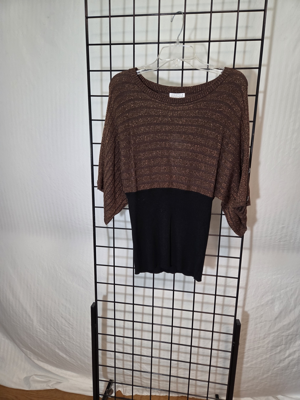 Joseph Two-Tone Metallic Brown and Black Scoop Neck Pullover